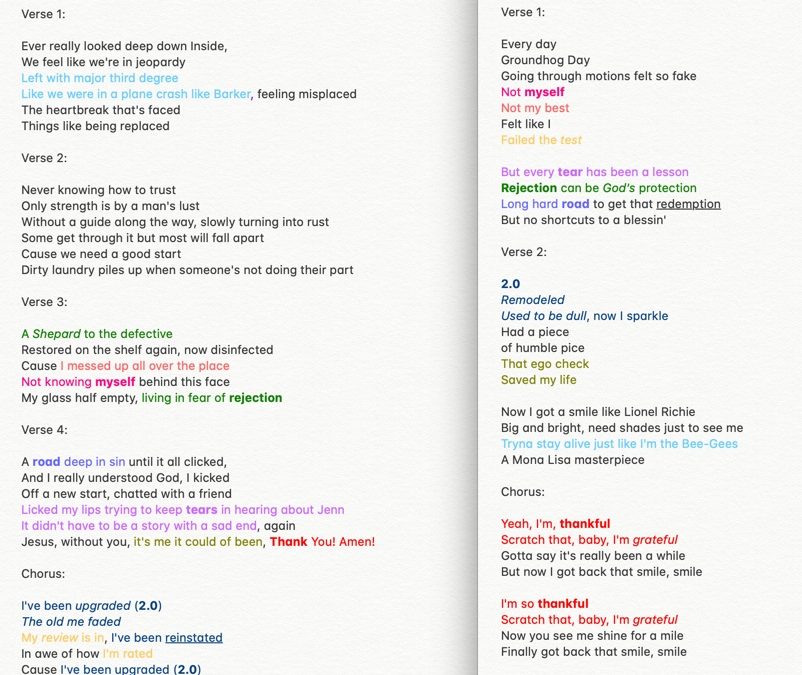 Katy Perry Smile Lyrics compared to Michele Ronk Upgraded 2.0 lyrics